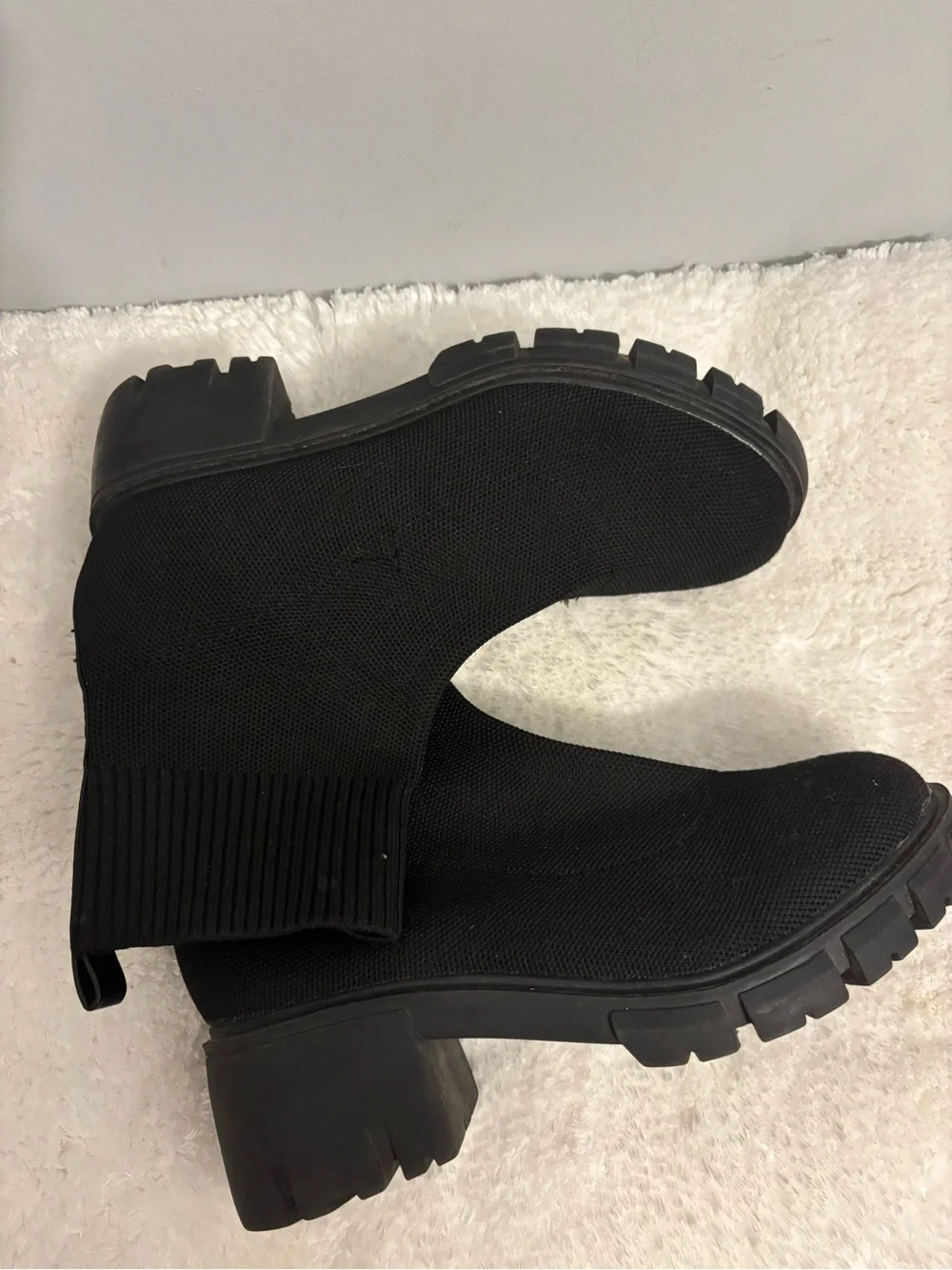 Black Knit Sock Booties - Women's Slip-On Ankle Boots
